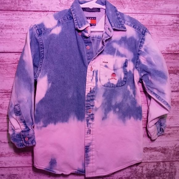 Tommy Hilfiger custom bleach dipped Jean button up little boy 5T - Picture 2 of 5